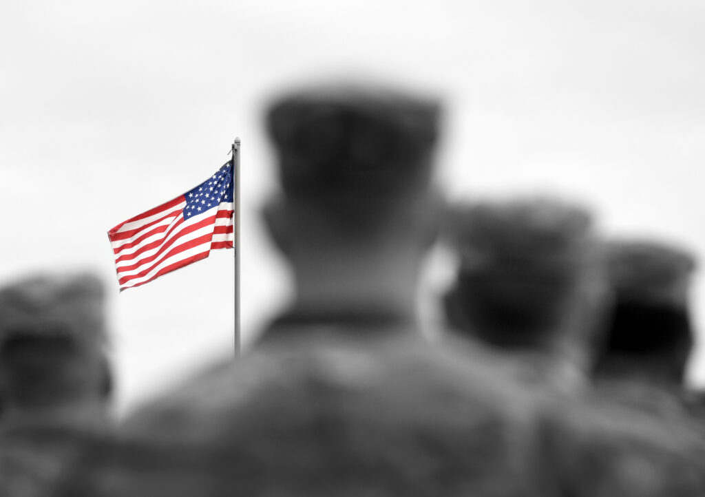 Picture of American flag with soldiers